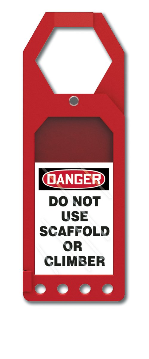 Accuform TSS902 Plastic Secure-Status Tag Holder, Default Legend Danger DO NOT USE Scaffold OR Climber, 10" Length x 3-1/2" Width x 3/8" Thickness, Red by NMC - Used condition - US$15.71