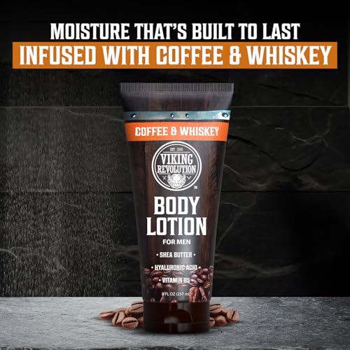 Image of Viking Revolution Coffee Whiskey Body Lotion for Men -Mens Lotion for Dry Skin with Shea Butter, Hyaluronic Acid and Vitamin B5 - Nourishing Mens Body Lotion for Hydrated and Smooth Skin (8oz, 1 Pack)