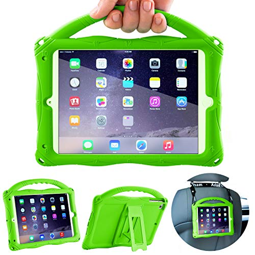 Adocham Kids Case for iPad Mini 5 4 3 2 1, Lightweight and Full-Body Shockproof Silicone Case Cover with Built-in Foldable Kickstand and Grip Handle (Green-1)