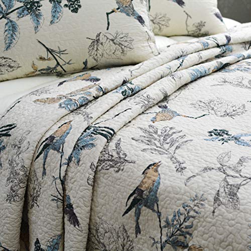 Brandream American Country Comforter Sets, Birds Printing Queen Quilt Set, Beige 3Pcs #TOP2