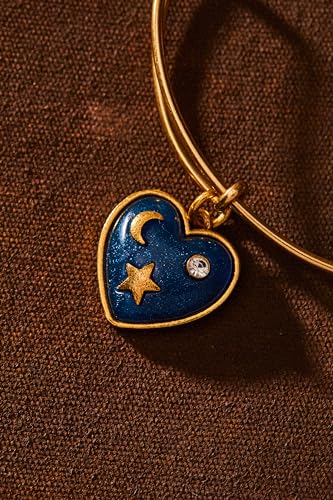 Alex and Ani Path of Symbols, Heart Bangle Bracelet, Antique Gold Finish, Blue Charm, 2 to 3.5 in4