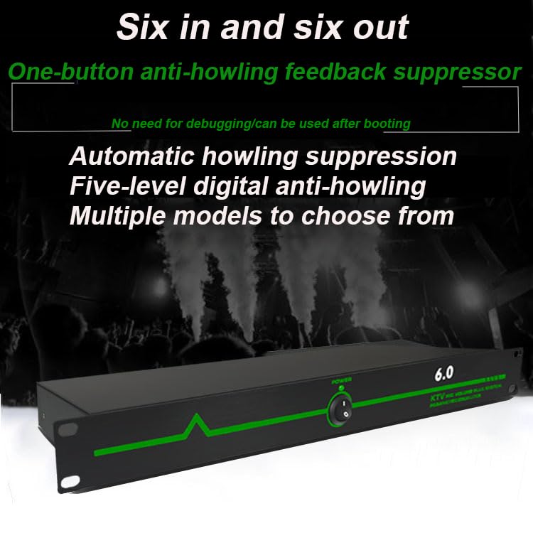 Supresor Profesional de Retroalimentación, Desplazador de Frecuencia Anti-Howling 6 Entradas y 6 Salidas, Retención de Alta Fidelidad de 12 Bandas, Procesamiento Anti-Howling Totalmente Automático para Escenario, Presentaciones y Conferencias miniatura 3