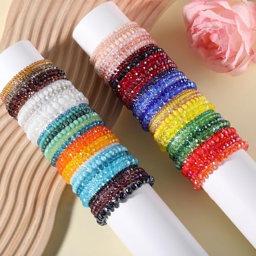 70 PCS Beaded Bracelets Crystal Stackable Bracelets for Women Elastic Stretch Bracelets Bulk Faceted Colorful Glass Bead Bracelets Jewelry Gifts2