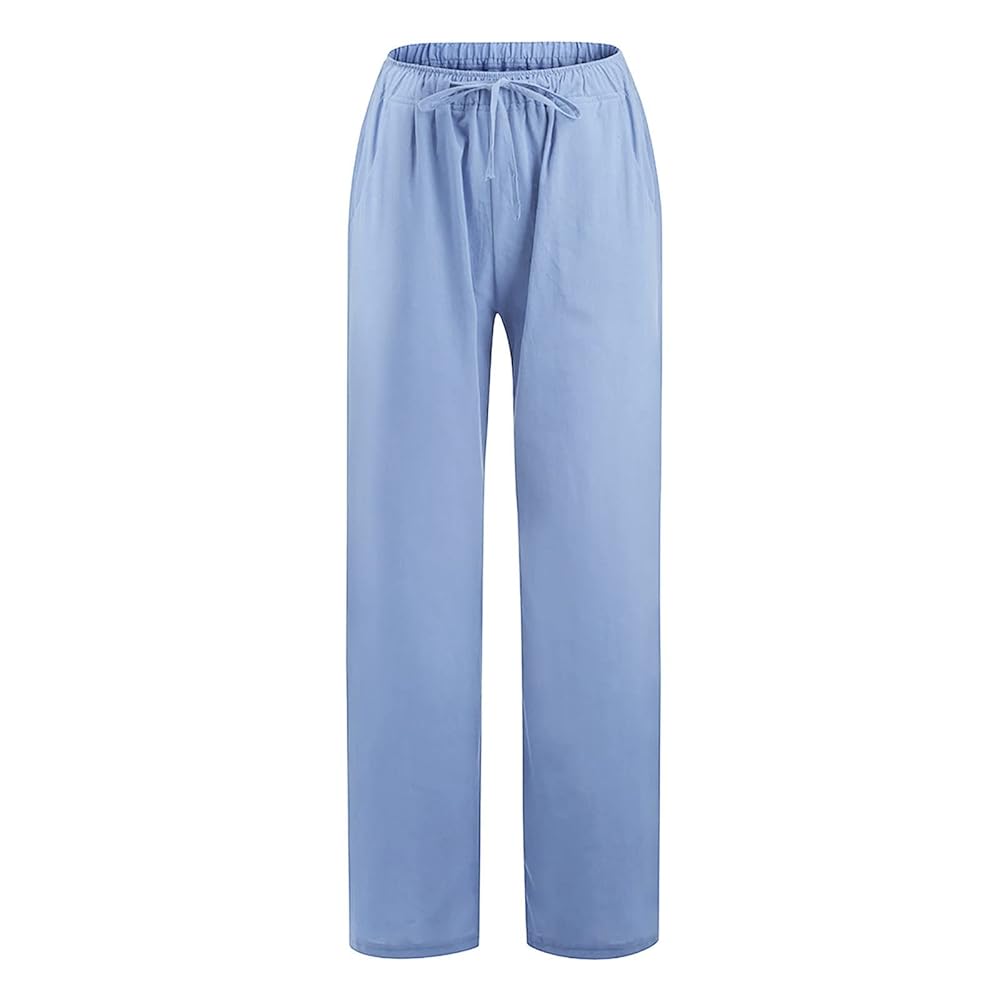 Summer Pants for Women 2024 Cotton Linen Elastic Waist