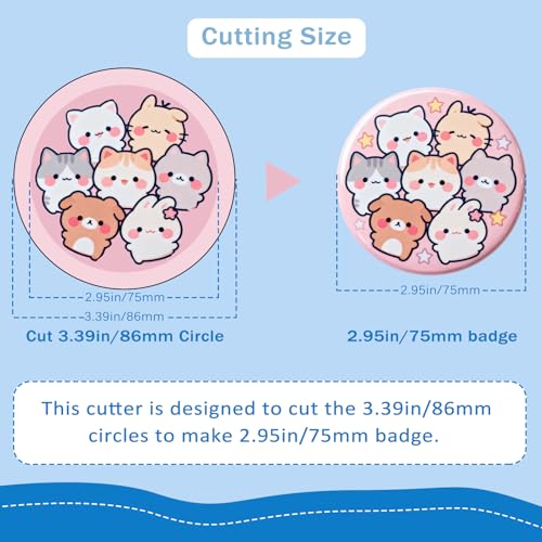 Taddien Round Badge Maker, Round Die Cutter for DIY Button Making and Scrapeboards Cardstocks Cutting, Cutter for Paper Leather PVC Cards, 86mm (3.39in) Cut Size for 75mm Buttons by Taddien - Image 3