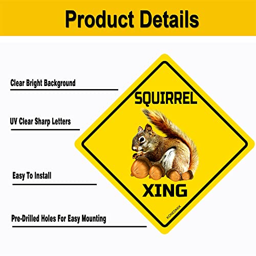 Image of SQUIRREL Xing Crossing Sign Funny Novelty Metal Tin Sign for Bar Club Country Home Coffee Shop Indoor& Outdoor Decor Yellow Street Sign 12X12inch