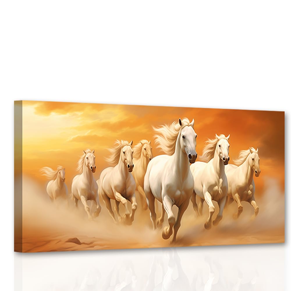 CCWACPP Running Horse Canvas Wall Art Wild Animal Pictures 7 Horse Running Painting Print Wildlife Poster Large Living Room Office Decor Framed (45L x 90W cm)