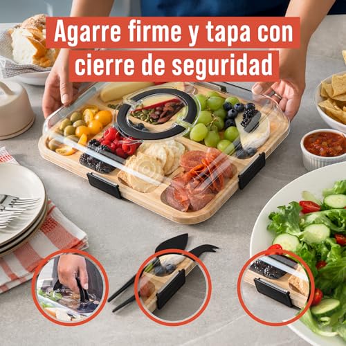 Miniatura 4 de Chef Pomodoro Tabla De Quesos Con Tapa 36.7cm , Queseras Para Guardar El Queso, Tabla Para Quesos Y Aperitivos, Tabla Y Embutidos Madera, Tabla De Charcutería Portátil, Rectangular