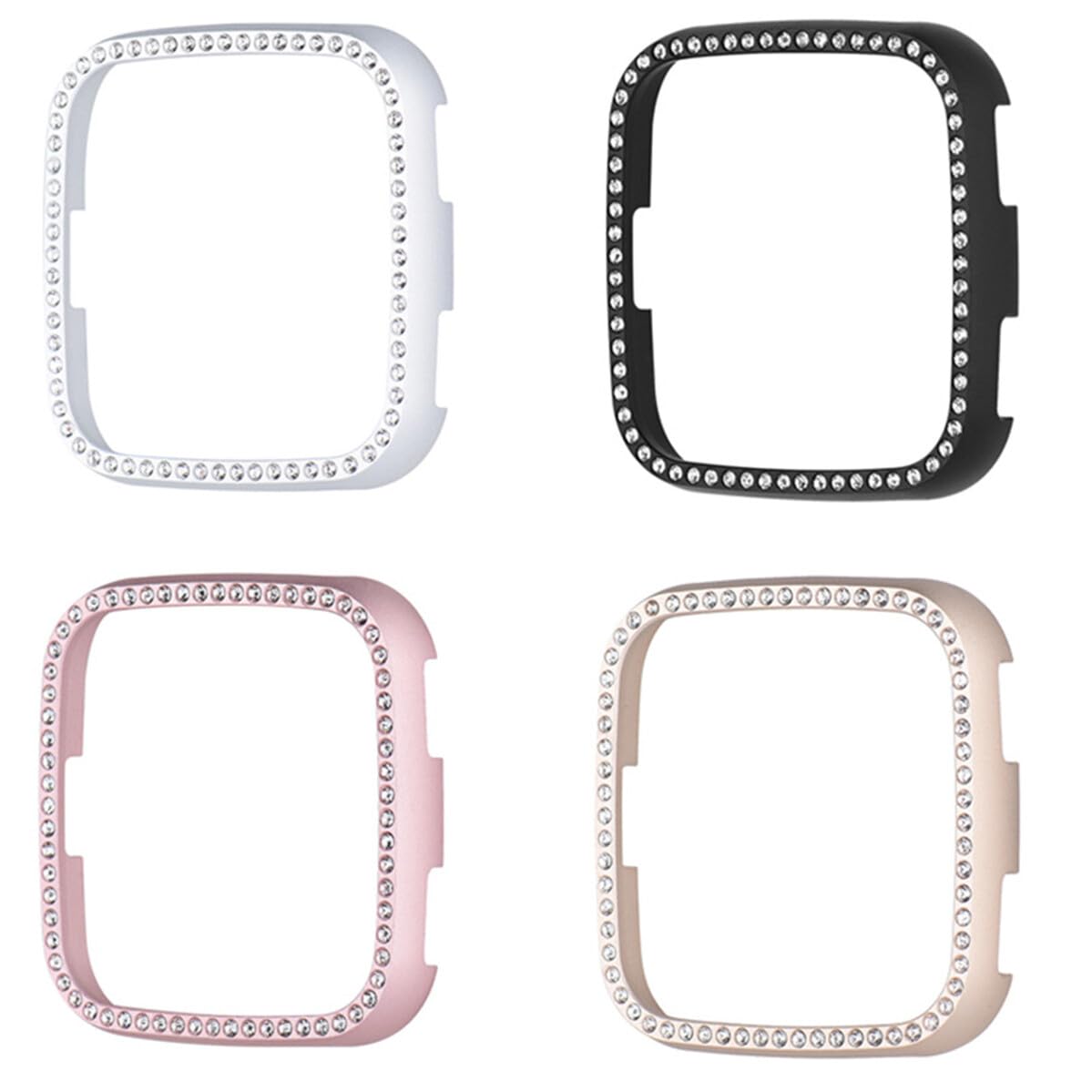 EXAOMBLE Drop Resistant Silver Smart Watch Shell Protective Case Compatible with Fitness Stylish Inlaid Stainless Steel Frame Watch