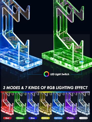 OAPRIRE Headset and Controller Stand with Lights, 3 Tier Acrylic Game Controller Holder, Controller and Headset Stand for Desktop,Universal Design Compatible with PS5/PS4/XBOX/SWITCH (Clear)