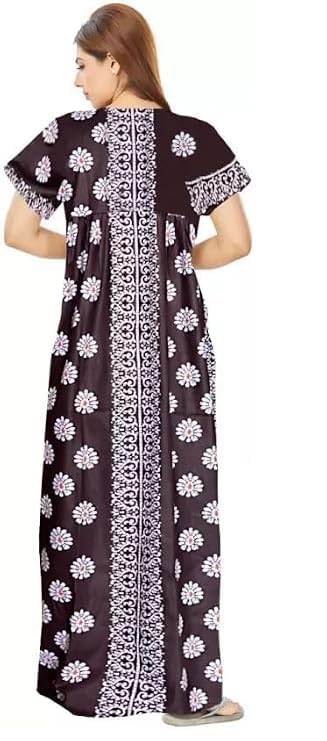 Image of Keyocean Women's Cotton Printed Nighty Night Gown Maxi Free Size (Pack of 2) Coffee&Green