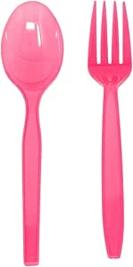 Amazon.com: Hot Pink Spoon and Fork Set (50 Each) - Hot Pink Tableware ...