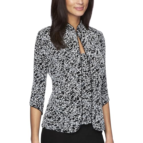 Alex Evenings Women's Mandarin Neck Twinset Tank Top and Jacket Petite Regular, Black/White, LP