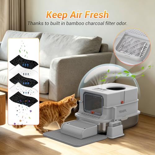 Caja de arena para gato acero inoxidable extra grande con tapa miniatura 3