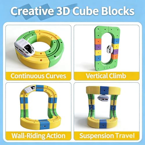 Image of Electric Train Track Set for Kids 3D Magic Flexible Race Track, Gravity-Defying Electric Train Building Blocks, Modular Educational STEM Toy for Boys & Girls (81)