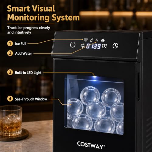 Fabricadora de hielo esférico Costway para bar 21 lb miniatura 5