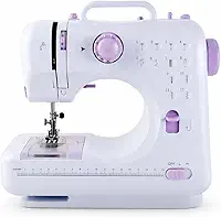Máquina de Costura Portátil, Branca e Roxa, 12 Pontos, com Pedal, Luz LED, Compacta