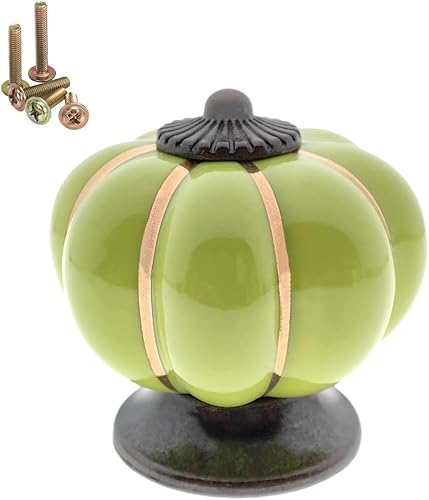 Paquete de 5 pomos de cerámica vintage para gabinete, cajones de armario de cocina, vestidor, tiradores de puerta con 5 tipos de tornillos (verde