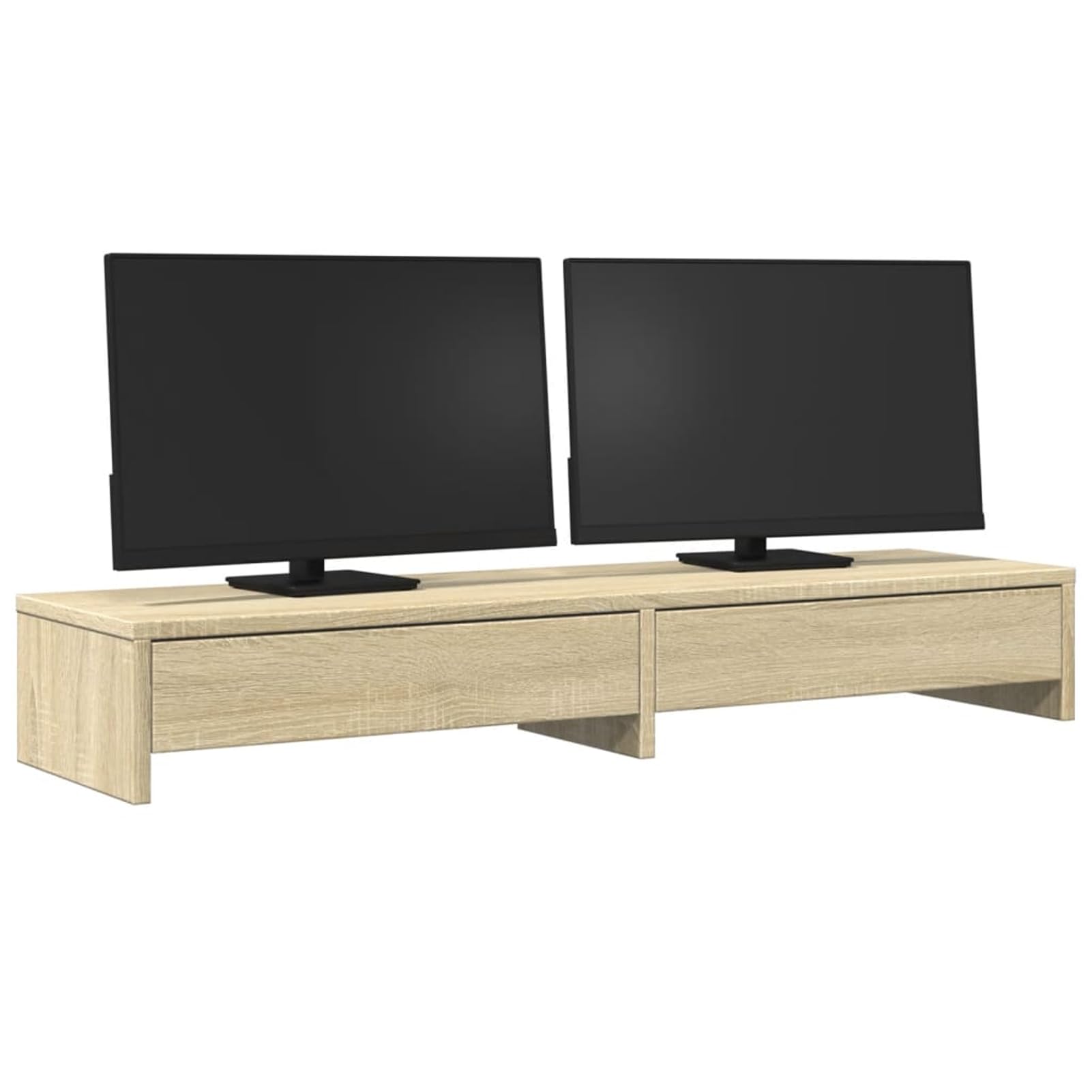 Homgoday Doppelmonitorständer mit Schubladen, Sonoma-Eiche, 100x27x15 cm, Holzwerkstoff, für Büro-Organisation