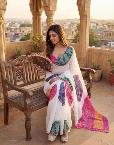 Image of SIRIL Women's Cotton Printed Ready To Wear One Minute Saree With Unstitched Blouse Piece