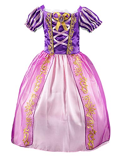 Eleasica Fille Robe de Princesse Raiponce Costume Manches Courtes Bouffante Cadeau d'anniversaire Fête Déguisements Doux Cosplay Halloween Noël,Violet,90 (Étiquette 100)