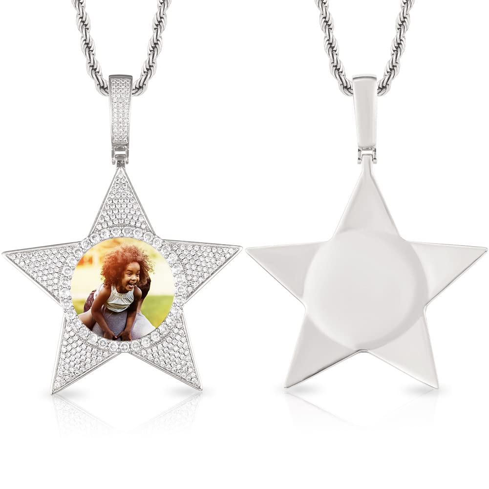 YIMERAIRE Customized Picture Necklace 18k Gold Plated Black/Gold/Silver Personalized Circle Chain Picture Dog Tag Pendant CZ Zicronia Custom Photo