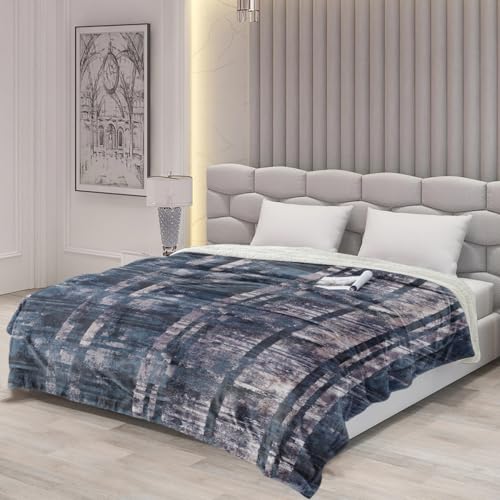 Image of Homestan Sherpa Fleece AC Blanket for Winter, Single 60x90 inch | Smoky Blue, All Season Comforter, Reversible 400 GSM Quilt, No Filling, Soft & Warm Throw, Breathable