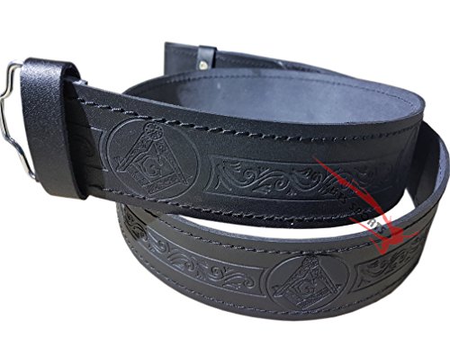All Kilts Sports Scottish Highlander Black Leather Embossed Mesonic Kilt Belt (S(26-28-30))