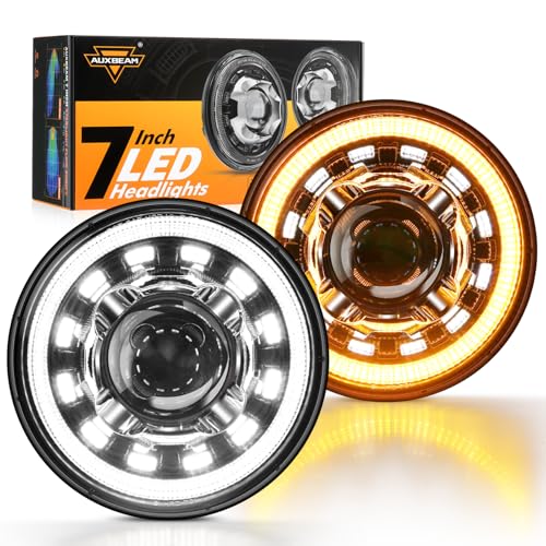 Auxbeam 7'' LED Headlights H6024 with Turn Signal DRL High Low Beam, 7Inch Round Headlights Compatible with 1997-2017 Jeep Wrangler JK TJ JL Ford, Replacement Headlamps DOT Approved, 2 Years
