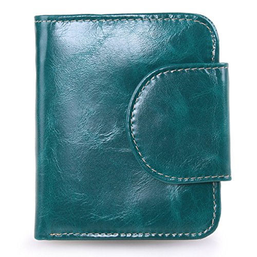 AINIMOER Women's Small Compact Billfold Leather Tri-Fold Wallet with Zipper Pocket