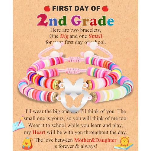 Back to School/First Day of School Bracelet Gifts, First Day of Kindergarten Preschool First/Second Grade Bracelet Gifts, Set of 2 Colorful Matching Butterfly Bracelet for Mom and Daughter