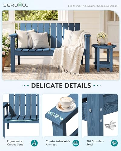 Image of SERWALL 2-Person HDPE All-Weather Outdoor Bench Set of 2, Navy