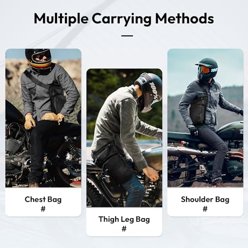 Virklyee Riñonera Motocicleta Bolsa de Pierna de Gota, 3 Formas de Llevar, Cubículo Múltiple, Protección contra Salpicaduras, Almohadilla de Espalda Transpirable, Ciclismo, Montañismo(#326)