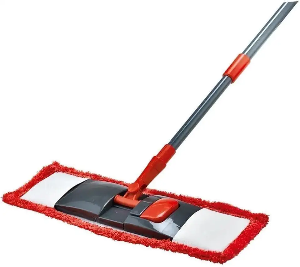 Mop Flat Microfibra Rodo Mágico Cabo Aço ajustável Vermelho e Cinza - Premium