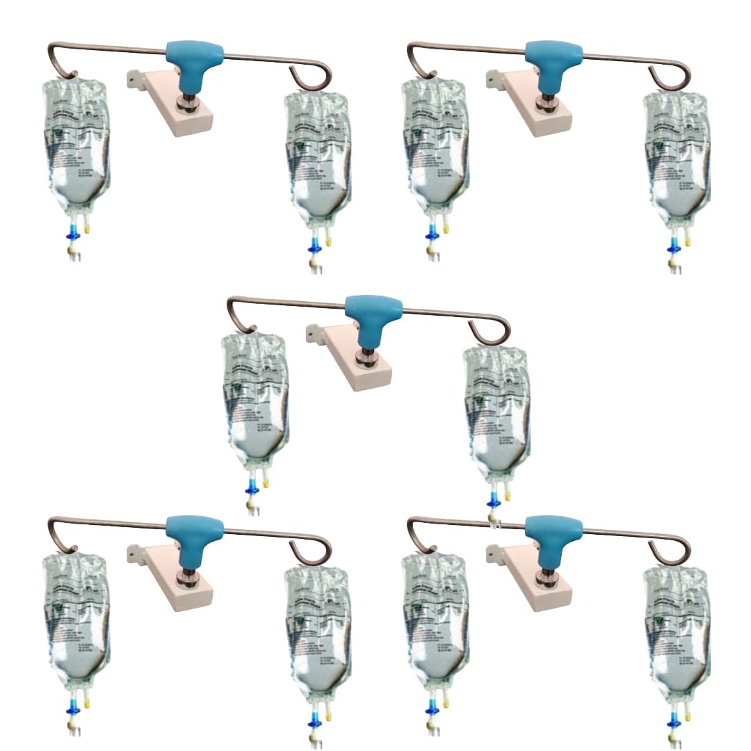 Meru Technologies Saline Stand Wall Mount - 2 Hook IV Bag Stand for Hospital (Pack of 5)