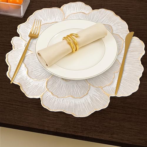 Image of Yellow Weaves 1 Pc PVC Round Table Placemat, Dining Table Mat, Stain Resistant, Anti-Skid, Waterproof, Washable, Dining, Kitchen, Restaurant Table Set Easy to Clean, Durable (Floral Golden)
