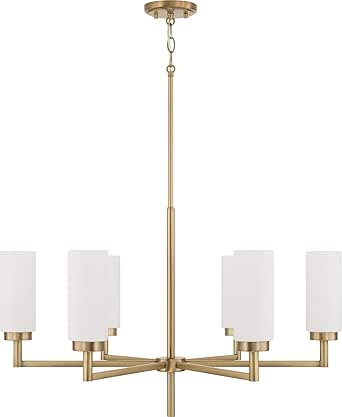 Capital Lighting 451761AD Alyssa Art-Inspired Luxe Faux Alabaster Glass Cylinder Round Chandelier, 6-Light 360 Total Watts, 18" H x 31" W, Aged Brass