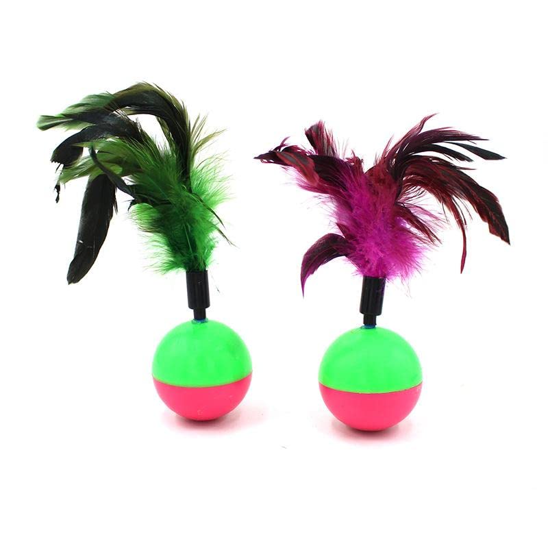 PETS EMPIRE 2pcs Feather Tumbler Cat Toy Ball Kitten Toy Cat Interactive Colorful Feather Pet Toy (Color May Vary) (B09S3QRQWR) Amazon Price History, Amazon Price Tracker