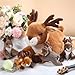 Poen Plush Deer Stuffed Animal Set 16 Inch Cuddly Mommy Deer Plush with 4 Cute Little Plushes in Her Zippered Tummy for Kids Birthday Baby Shower Decor Gift Woodland Party Favors(Lying)