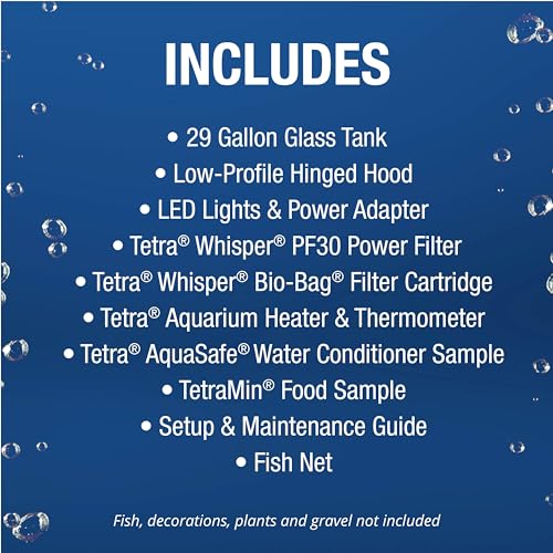 Tetra 29 Gallon Complete Tropical Fish Tank Kit | Aquarium Kit Includes LED Light, 29 Gallon Glass Tank With Hinged Hood, Filter, Filter Cartridge, Heater, For Freshwater Fish