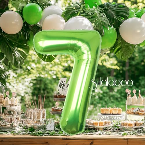 Image of 40 Inch Green Number 7 Balloon Lime Big Large Helium Number 0-9 | Giant Digital 7th Foil Mylar Party Balloon for Birthday Party Anniversary Graduation Decorations