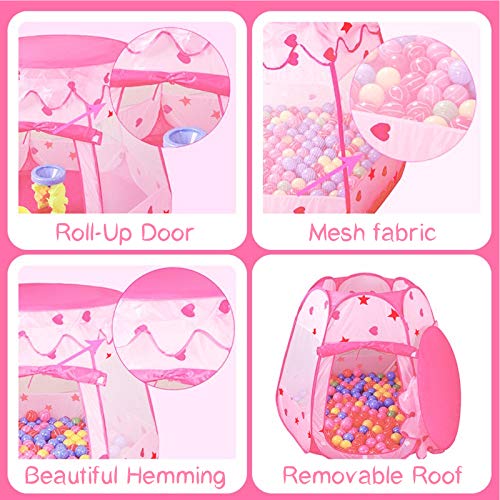 Wilhunter Baby Ball Pit for Toddler with 50 Balls, Kids Pop Up Play Tent for Girls, Princess Toys for Children Indoor & Outdoor Playhouse with Carry Bag (Ball Pit with 50 Balls)