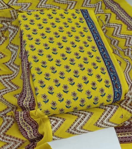 Image of DRAVINAM Trends Women's Premium Cambric Cotton Jaipuri Printed Unstitched Salwar Suit Dress Material with Mulmul Cotton Dupatta