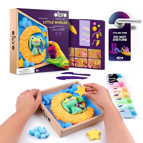 OKTO Bunny Moon arcilla de aire manualidades adultos kit cuadro madera modelar relieve paso a paso