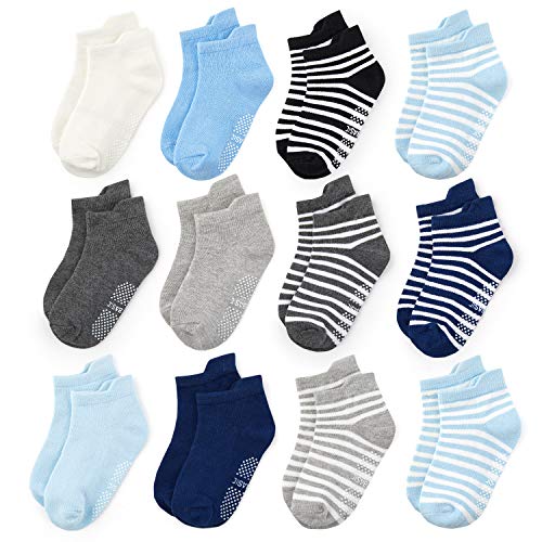 Kosdeal Non Skid Cotton Anti Slip Ankle Socks With Grips for Baby Toddler Kids