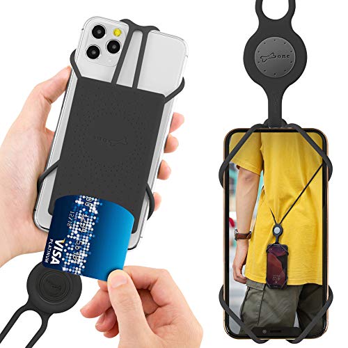 Bone Crossbody Lanyard Phone Tie 2 with Card Holder, Universal Anti-Lost Crossbody Cell Phone Lanyard Case for iPhone 12 11 Pro Max Mini, Adjustable Silicone Lanyard, for 4-6.5