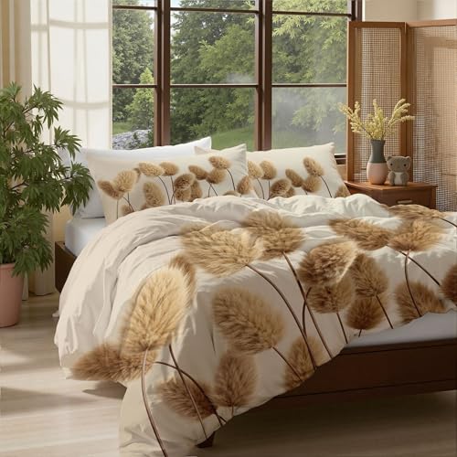 Housse de couette 200x200 cm beige à motif herbe à queue de lapin