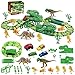 Sunfry Dinosaur Toys Set per Ragazzi 165 Pezzi Dino Race Tracks Set di Giocattoli per Auto Giocattoli di Dinosauri Fai da Te Pista Flessibile Playset con 8 Dinosauri per Ragazze Regalo (165pcs, Verde)