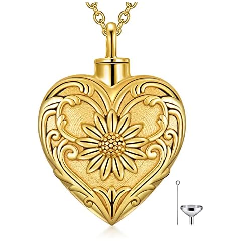 SOULMEET Flower Cremation Jewelry for Ashes, Gold Plated Sunflower Heart Urn Necklace for Ashes Women Men, Cherish Memories Jewelry to Keep Someone Near to You Cover