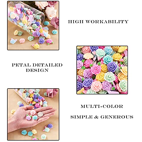 Pandahall 200Pcs Resin Rose Flower Flatback Cabochons Embellishments 5 Colors 19Mm Tiny Undrilled Floral Cameo Charms Beads For Phone Case Scrapbook Jewelry Making Weding Decoration #TOP2